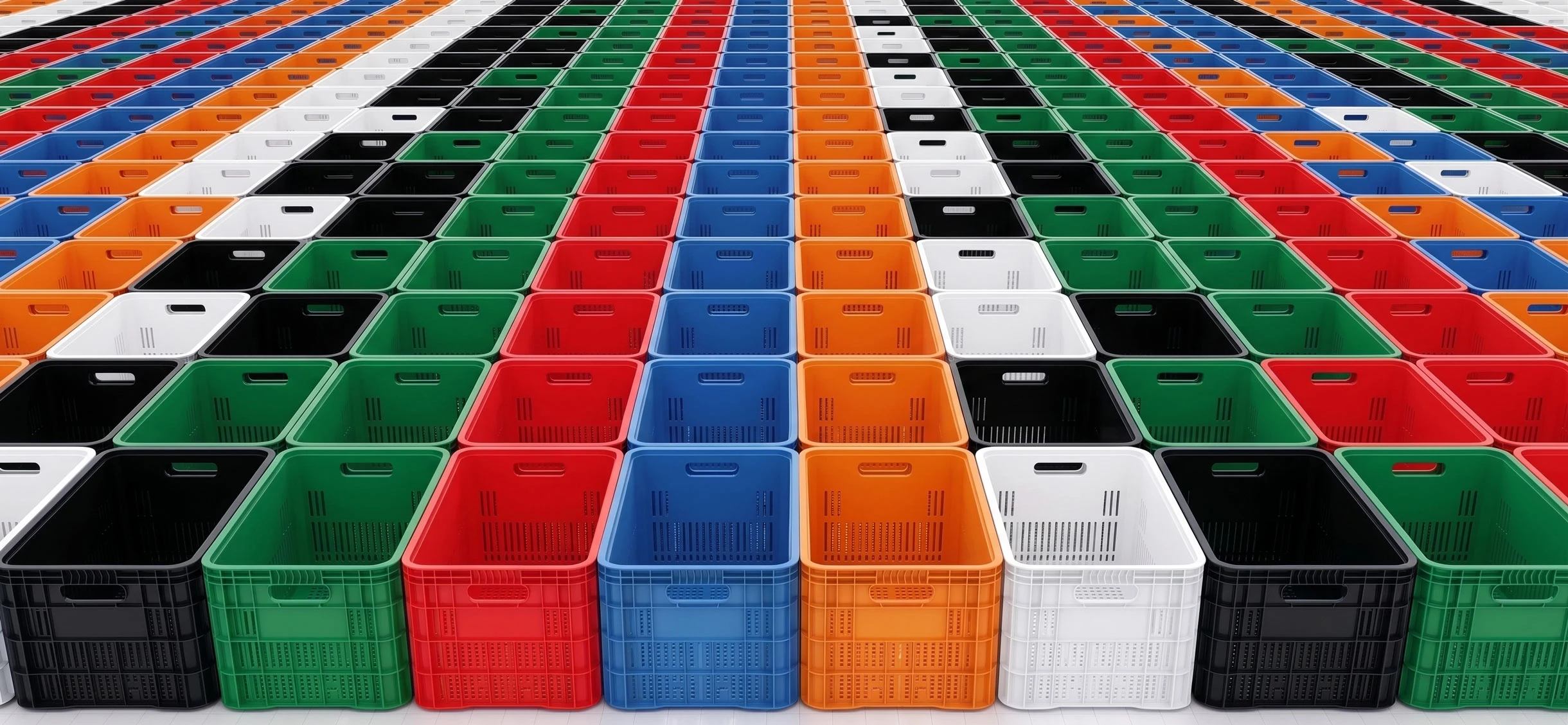 Linha de caixas plásticas coloridas